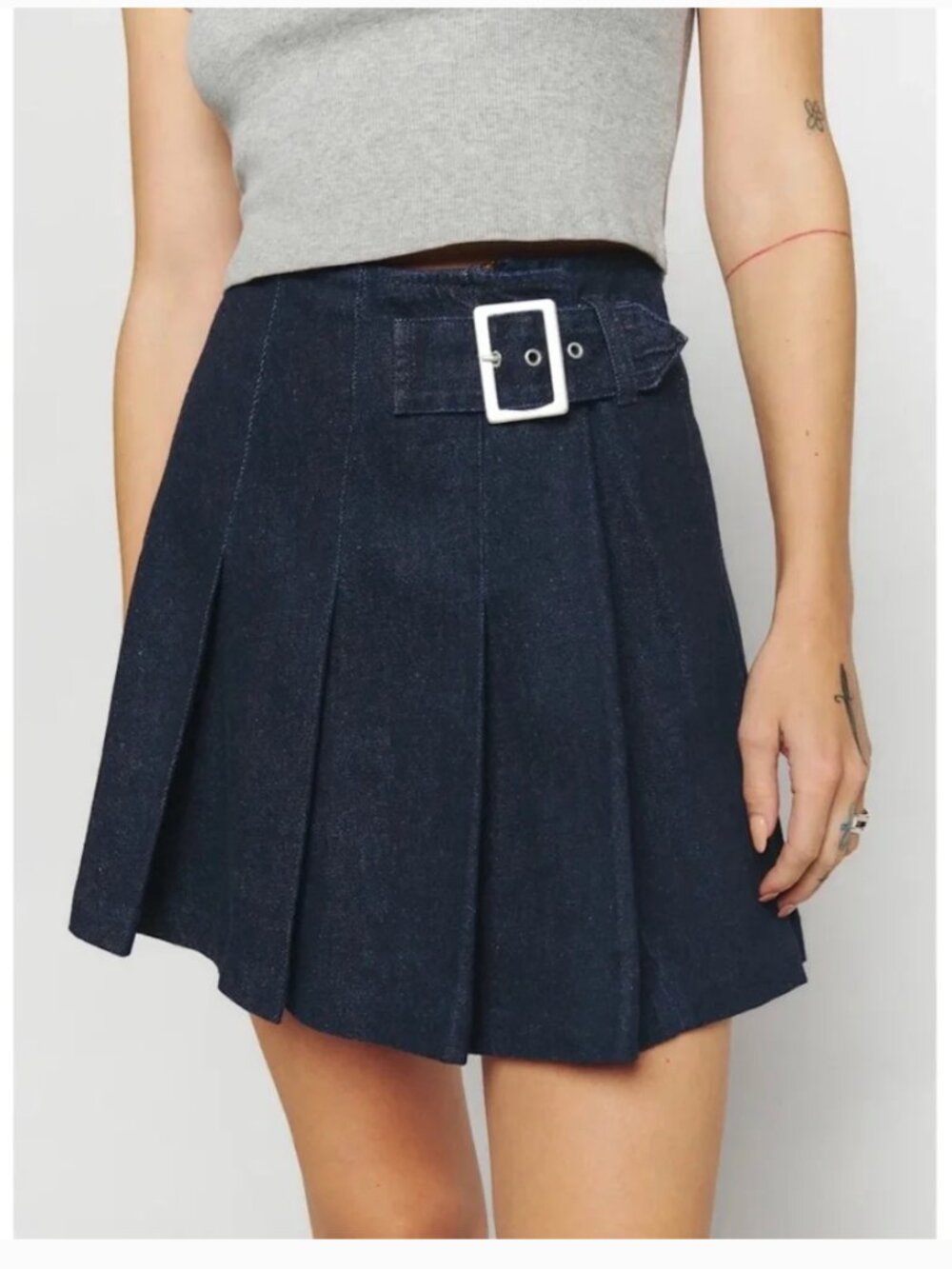 Reformation Denim Mini Skirt with Buckle Belt